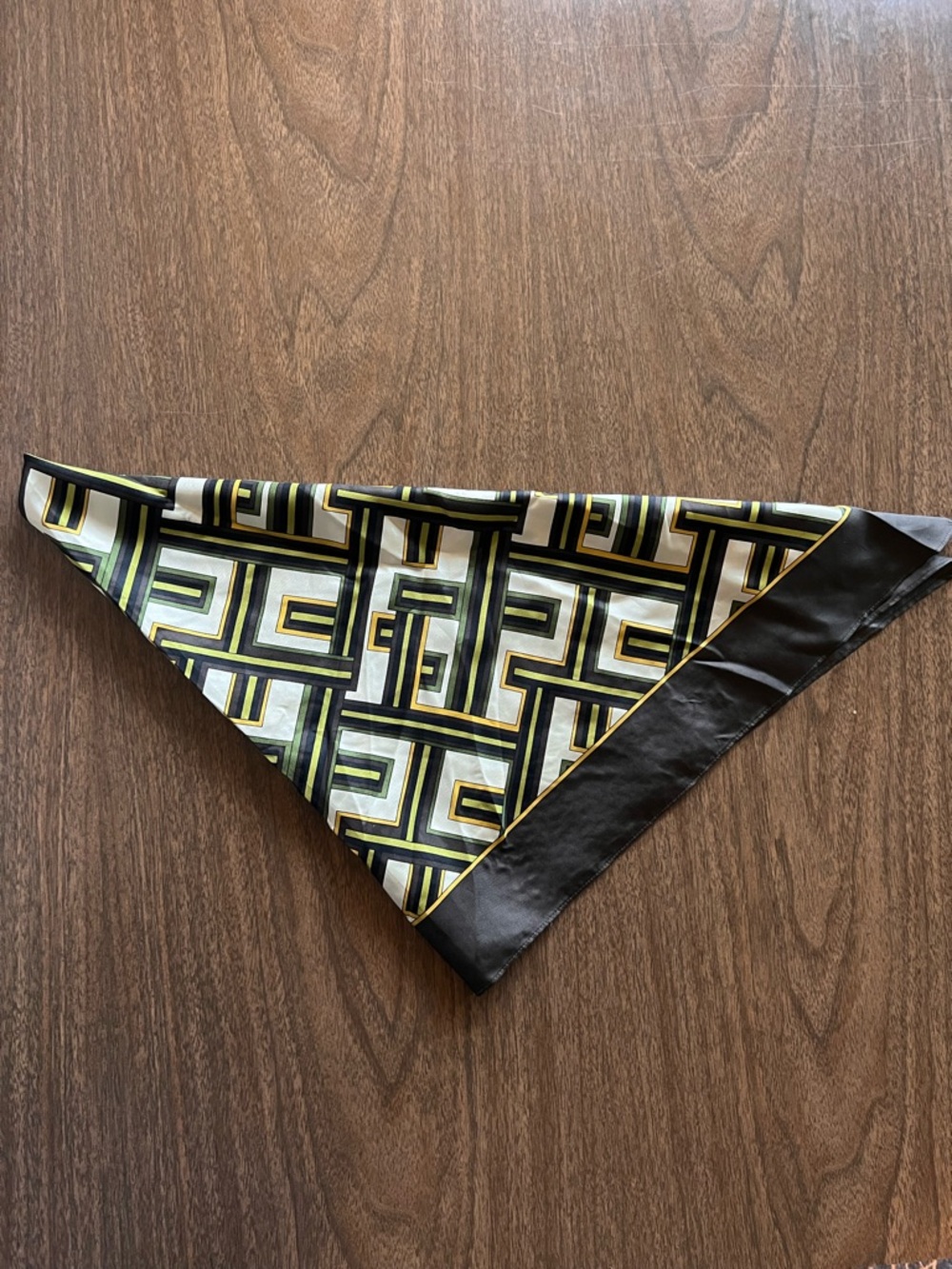Ann Taylor LOFT Silk Scarf Green Brown Geometric Print Lightweight Square - Picture 5 of 8